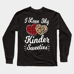 Heart Leopard Buffalo Plaid Valentines Day Kindergarten Teacher Long Sleeve T-Shirt